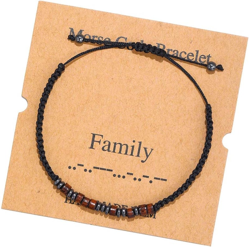 RINTOLER Store Morse Code Bracelets for Women Men Gifts for Her Best Friend Funny Inspirational Bracelets for Women Jewelry Adjustable Silk Beaded Wrap Bracelet - Image 1